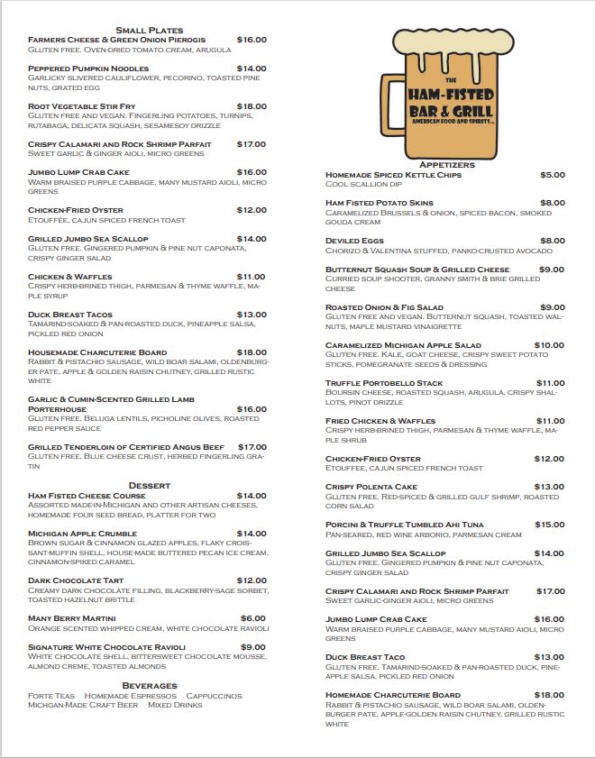 Adobe Illustrator InDesign Menu THE HAM-FISTED BAR & GRILL